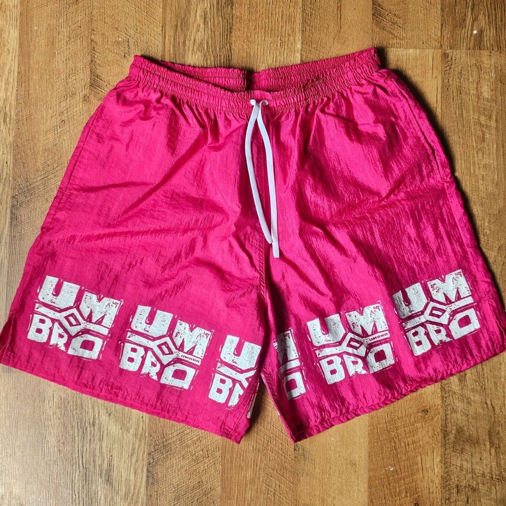 Umbro Shorts Mens L Pink Vintage Soccer Nylon Made in USA Graphic Logo Magenta